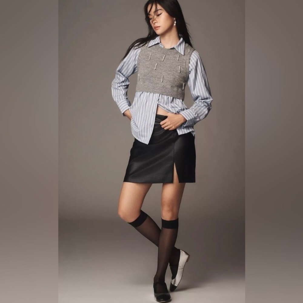 Maeve Gray and Blue Layered Button Down Shirt